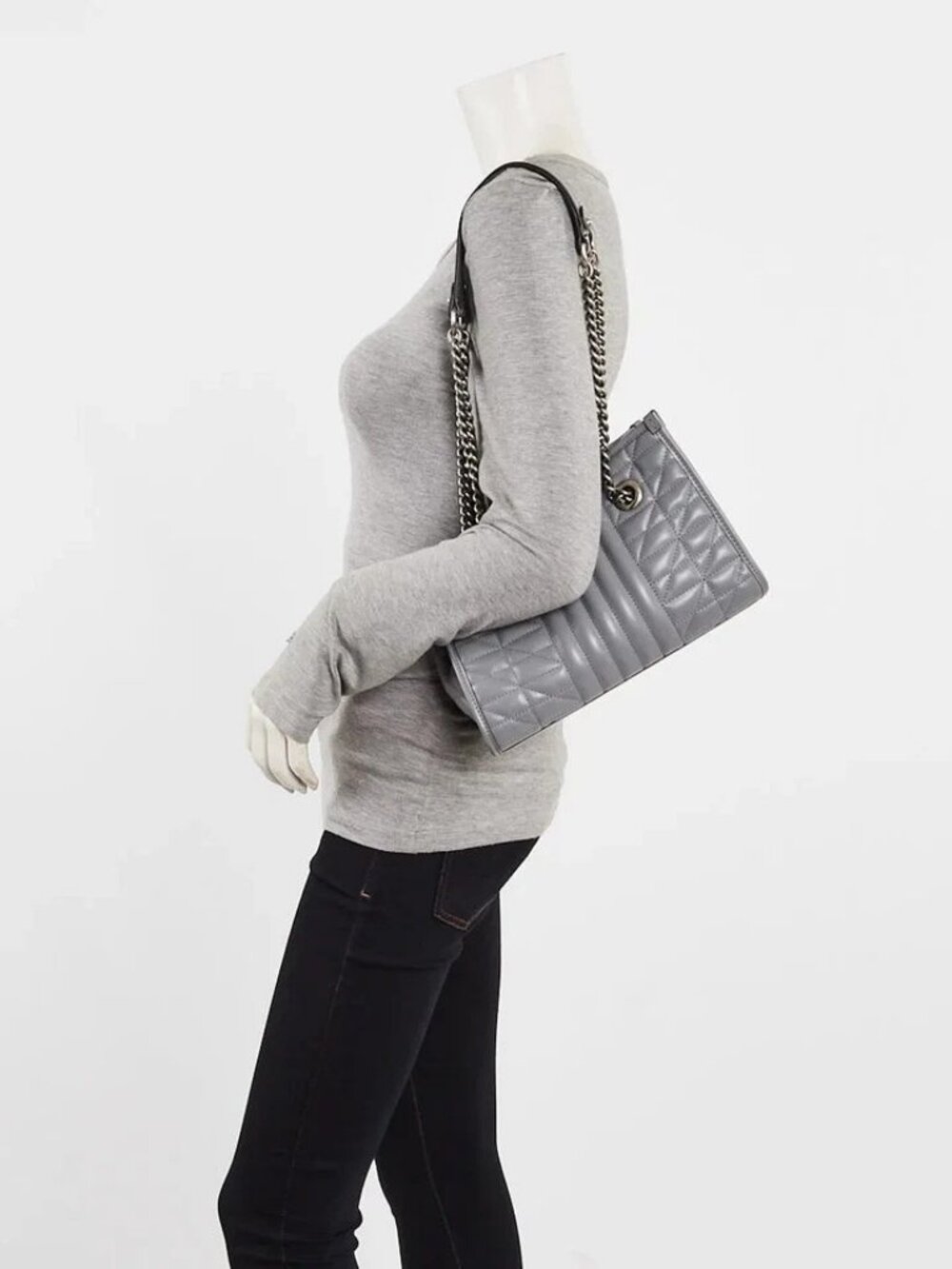 Gucci Grey Quilted Leather Marmont Aria Tote Bag